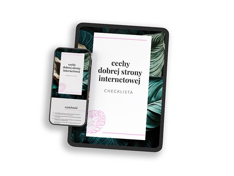 okładka chcecklisty cechy dobrej strony internetowej, widok na tablecie i telefonie