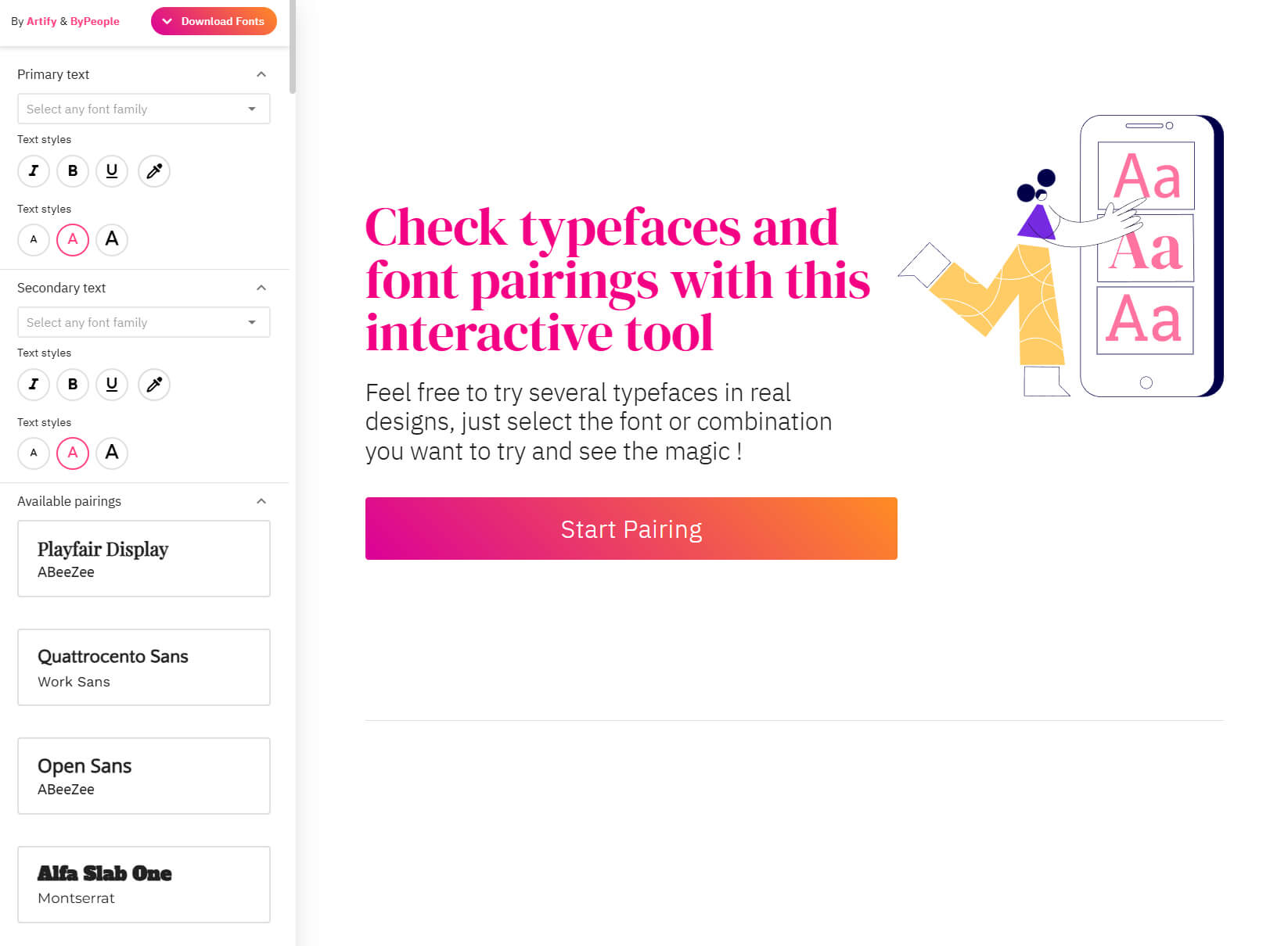 parowanie fontow bypeopple print screen strony bypeople