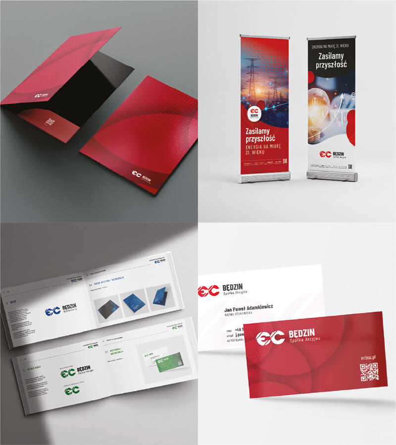 kolaż wizualizacji, przedstawiających materiały dla EC Będzin