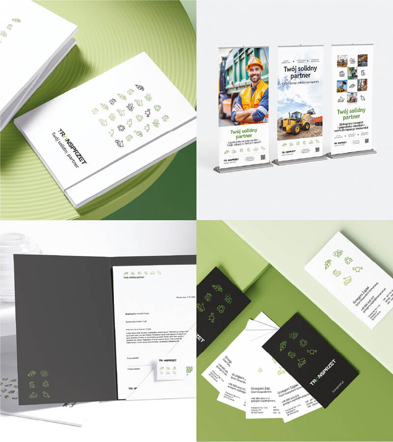 kolaż wizualizacji, przedstawiających materiały dla Transprzęt