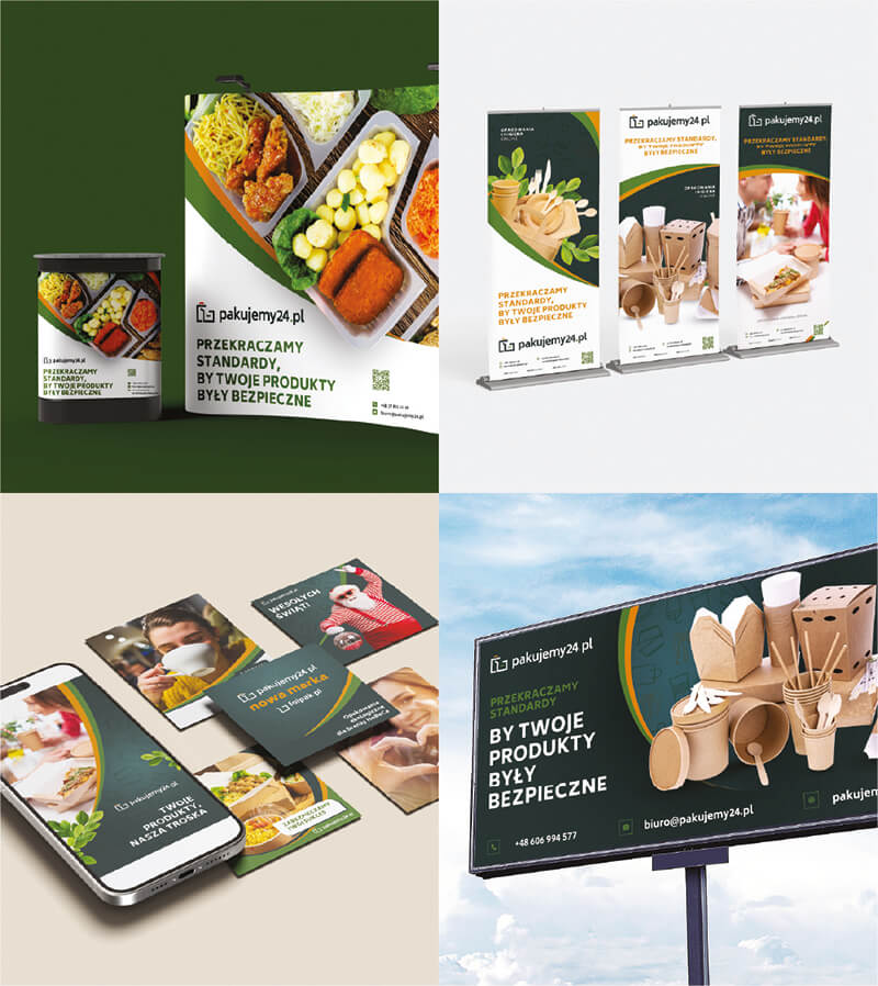 kolaż wizualizacji, przedstawiających materiały dla pakujemy24
