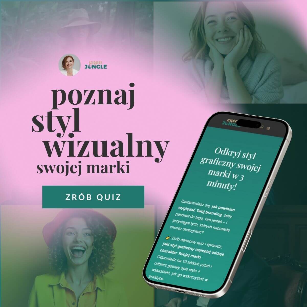 wizerunek firmy - wizualiacja smartfona z quzem "Poznaj styl wizualny swojej marki"